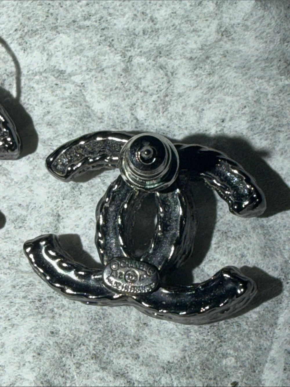 CHANEL Silver Crystal CC Logo Stud Earrings - Picture 5 of 5